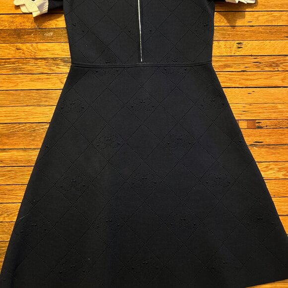 Sandro Navy Blue Patterned Knit Zip-Up Mini Dress - Picture 4 of 13